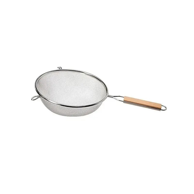 Peneira aço inox cabo de madeira 25 cm - Loja Apolo