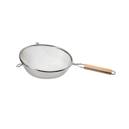 Peneira aço inox cabo de madeira 25 cm - Loja Apolo