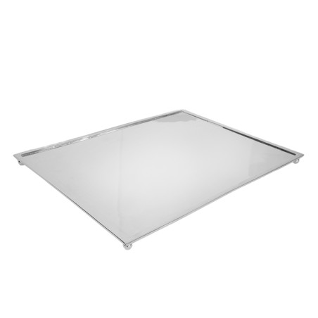 Bandeja baixa com cordão liso e pés prata apolo 40 x 30 cm