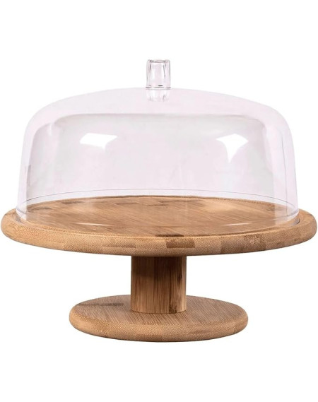 Boleira com pe e cupula sense em bambu e acrilico 27,5 cm - Loja Apolo