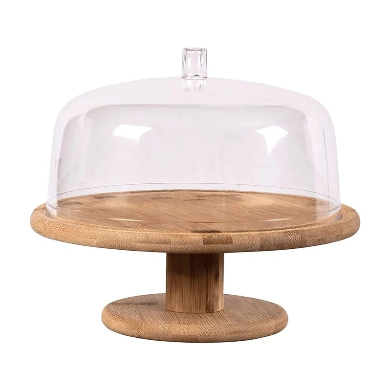 Boleira com pe e cupula sense em bambu e acrilico 27,5 cm - Loja Apolo