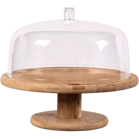 Boleira com pe e cupula sense em bambu e acrilico 27,5 cm - Loja Apolo