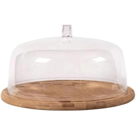 Boleira com cupula sense em bambu e acrilico 27,5 cm - Loja Apolo