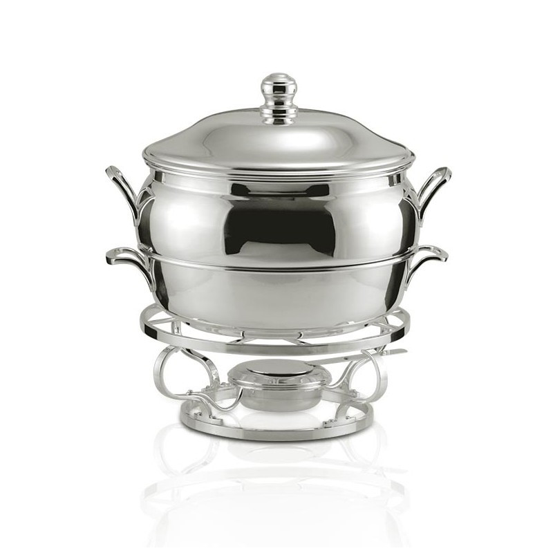 Rechaud com banho maria externo prata apolo 9 litros é fabricado em prata apolo de excelente qualidade.