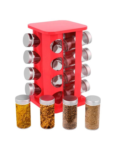 Porta condimento com base giratória 16 potes vermelho - Loja Apolo
