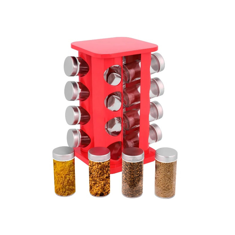 Porta condimento com base giratória 16 potes vermelho - Loja Apolo