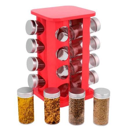 Porta condimento com base giratória 16 potes vermelho - Loja Apolo