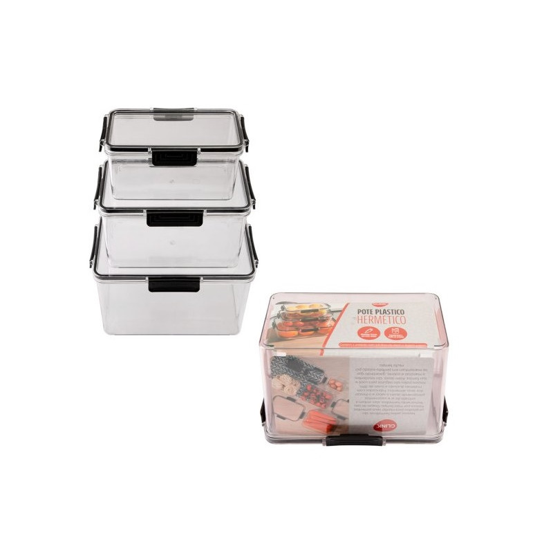 Jogo de pote hermético 03 pecas  - Loja Apolo