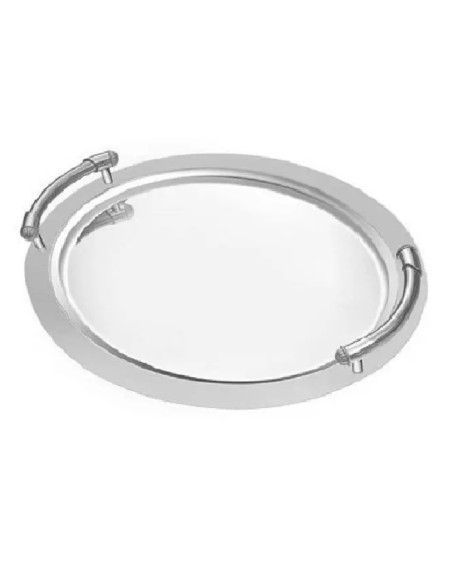 Bandeja inox oval lisa com alça grande - Loja Apolo