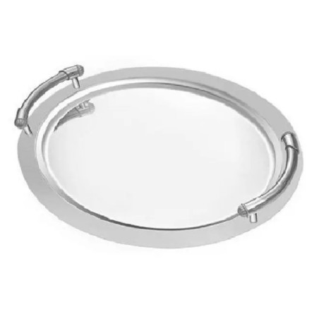 Bandeja inox oval lisa com alça grande - Loja Apolo