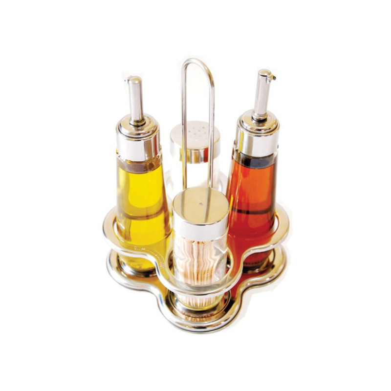 Galheteiro 4 Peças com Suporte Inox