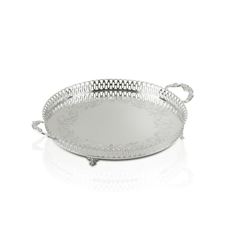 Bandeja Red. Gravada c/ Grade Alças e Pés em Prata Apolo Ø40cm