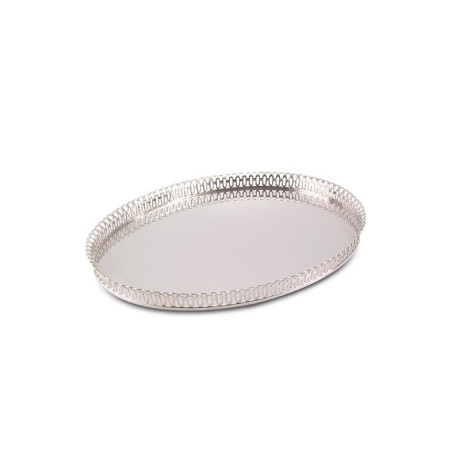 Bandeja Oval Gravada c/ Grade Alta Prata Apolo 40x30cm