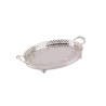 Bandeja Oval Gravada c/ Grade Alças e Pés Prata Apolo 40x30cm