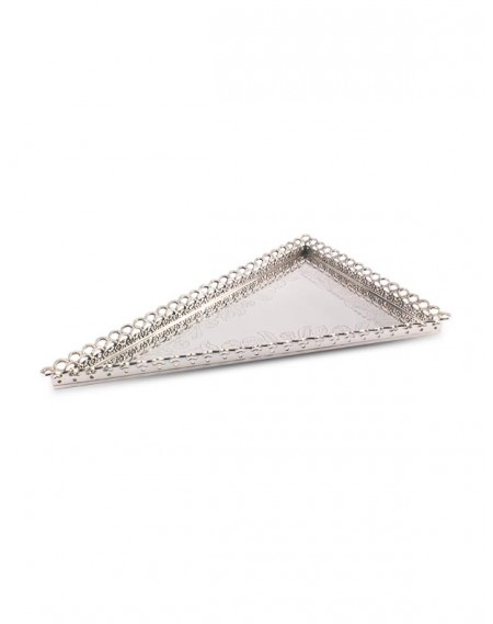 Bandeja Triangular Gravada com Grade Prata Apolo 30x20cm
