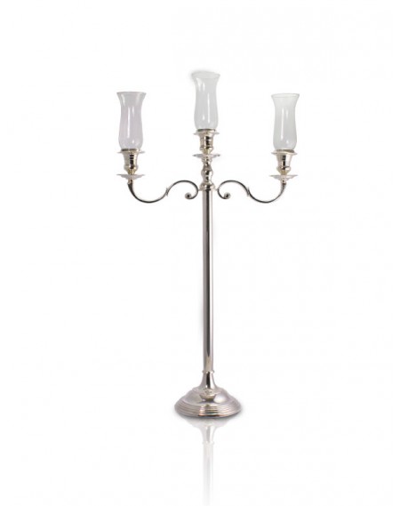 Candelabro Hotel Liso p/ 3 Velas Prata Apolo 100cm