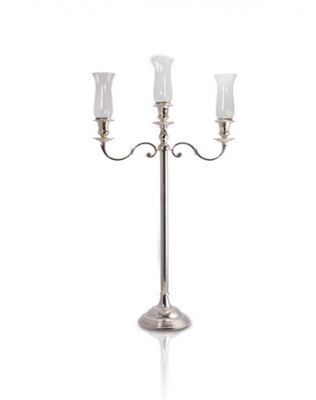 Candelabro Hotel Liso p/ 3 Velas Prata Apolo 100cm