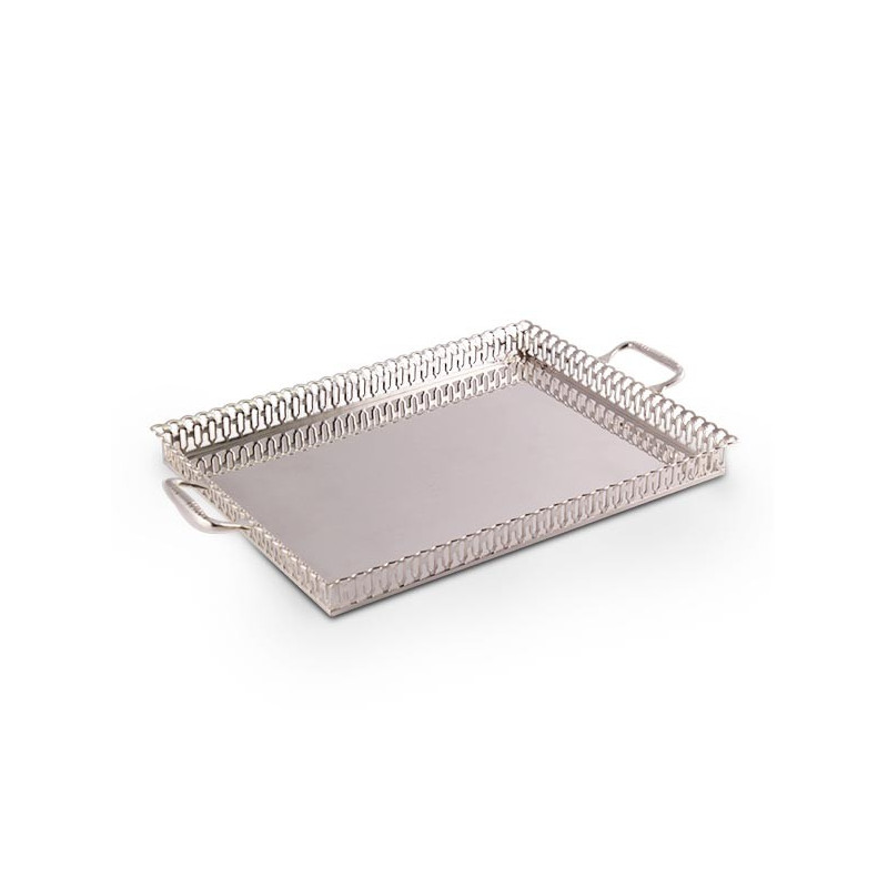 Bandeja Retangular Lisa c/ Grade Prata Apolo 40x30cm