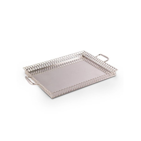 Bandeja Retangular Lisa c/ Grade Prata Apolo 40x30cm