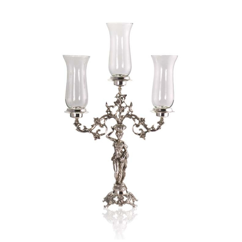 Castiçal Deusa Vênus c/ 3 Mangas Vidro Prata Apolo 65cm