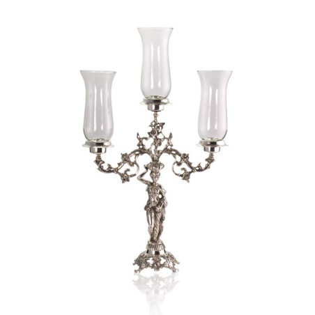 Castiçal Deusa Vênus c/ 3 Mangas Vidro Prata Apolo 65cm