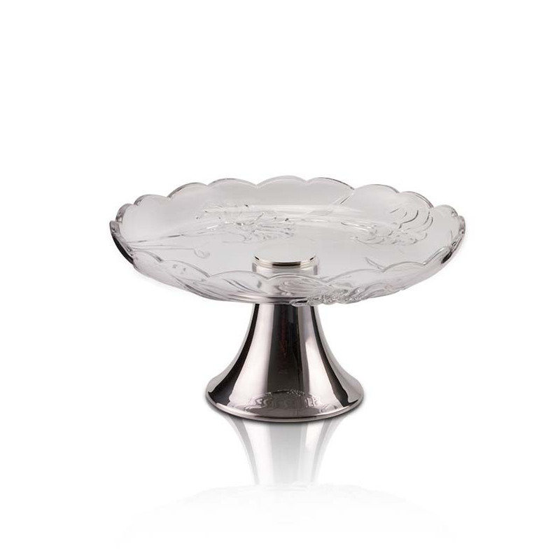 Prato Cristal Lily c/ Base Lisa Prata Apolo Ø36x20cm