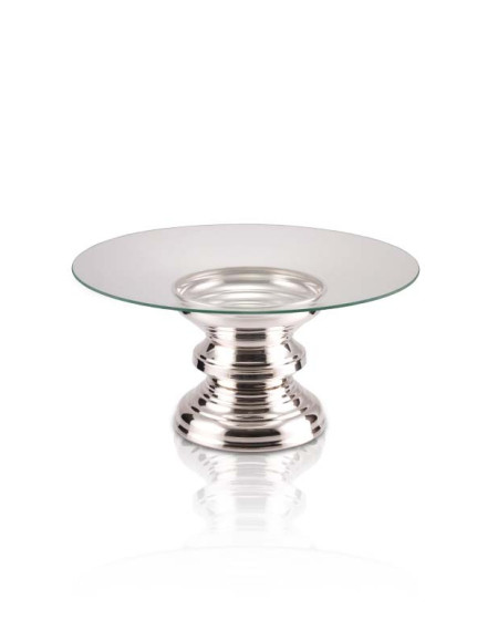 Base Dupla c/ Vidro Curvado Prata Apolo Ø50x30cm