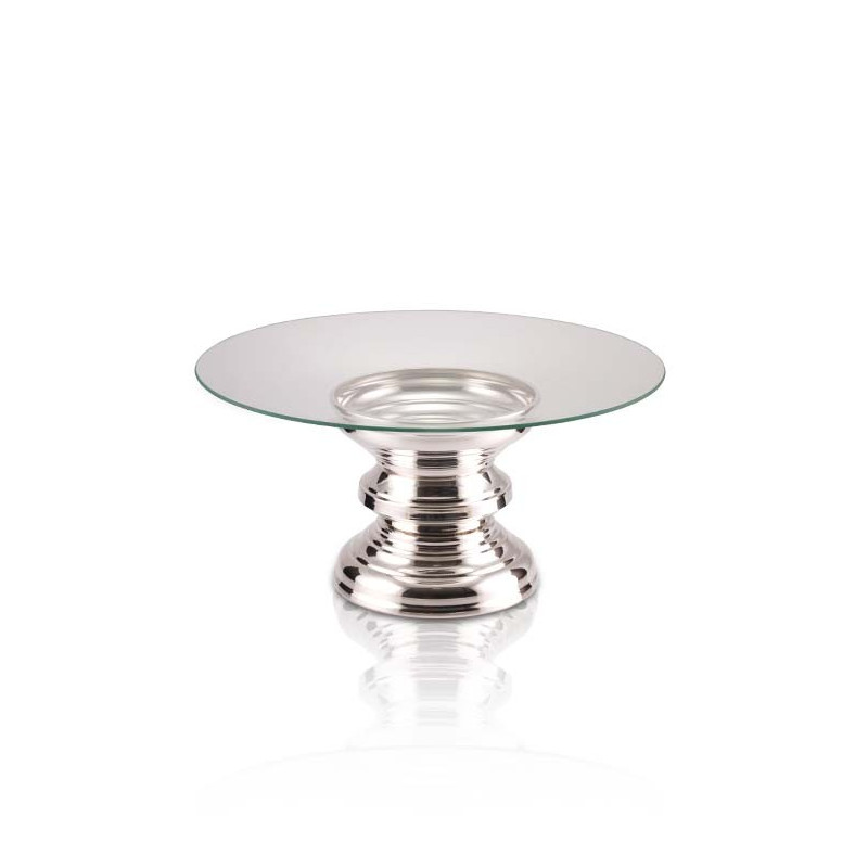 Base Dupla c/ Vidro Curvado Prata Apolo Ø50x30cm