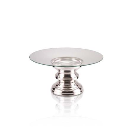 Base Dupla c/ Vidro Curvado Prata Apolo Ø50x30cm