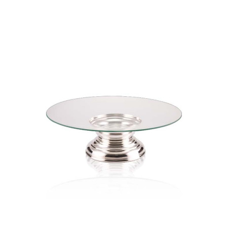 Base Simples c/ Vidro Curvado Prata Apolo Ø50x15cm