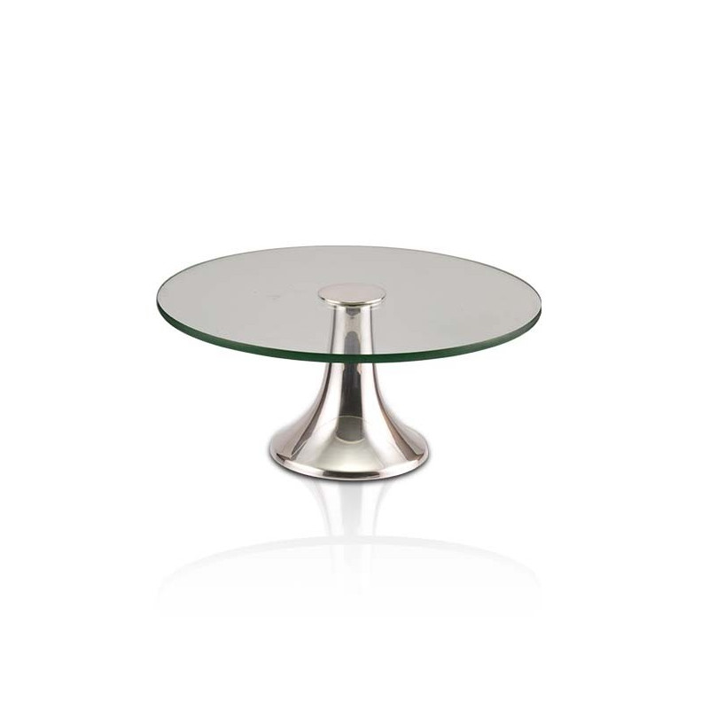 Base Lisa c/ Vidro Redondo Prata Apolo Ø35x15cm