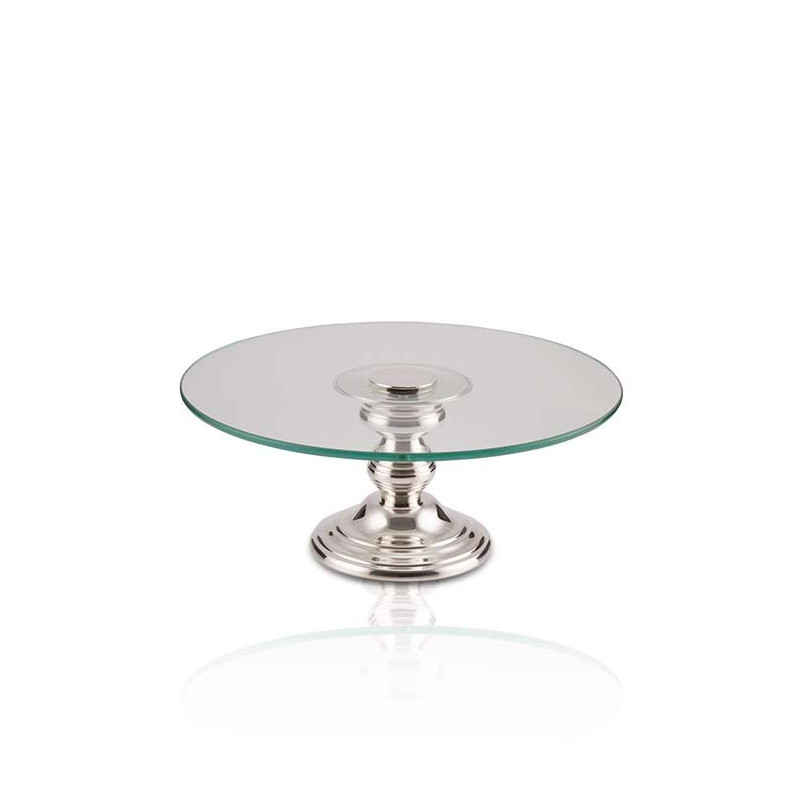 Doceira Francesa c/ Vidro Base Lisa Prata Apolo Ø40x18cm