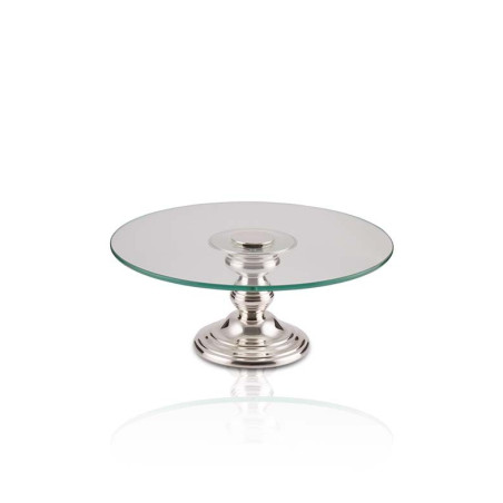 Doceira Francesa c/ Vidro Base Lisa Prata Apolo Ø40x18cm