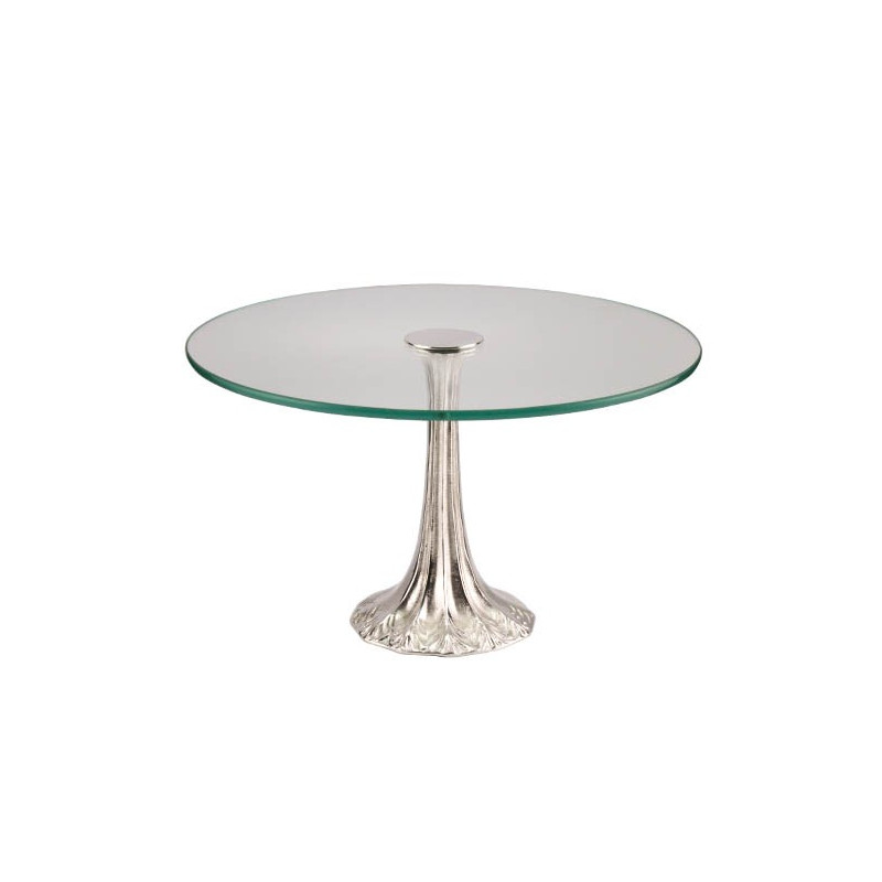 Base Trabalhada c/ Vidro Redondo Prata Apolo Ø40x25cm