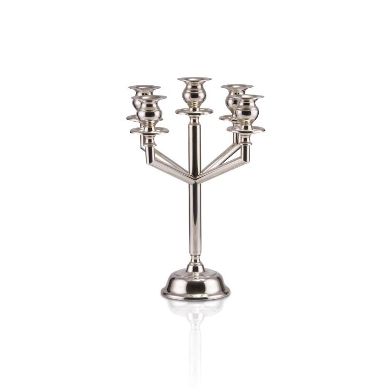 Castiçal Tubo Liso p/ 5 Velas Prata Apolo 40cm