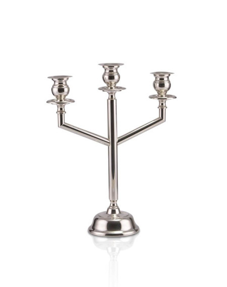 Castiçal Tubo Liso p/ 3 Velas Prata Apolo 40cm