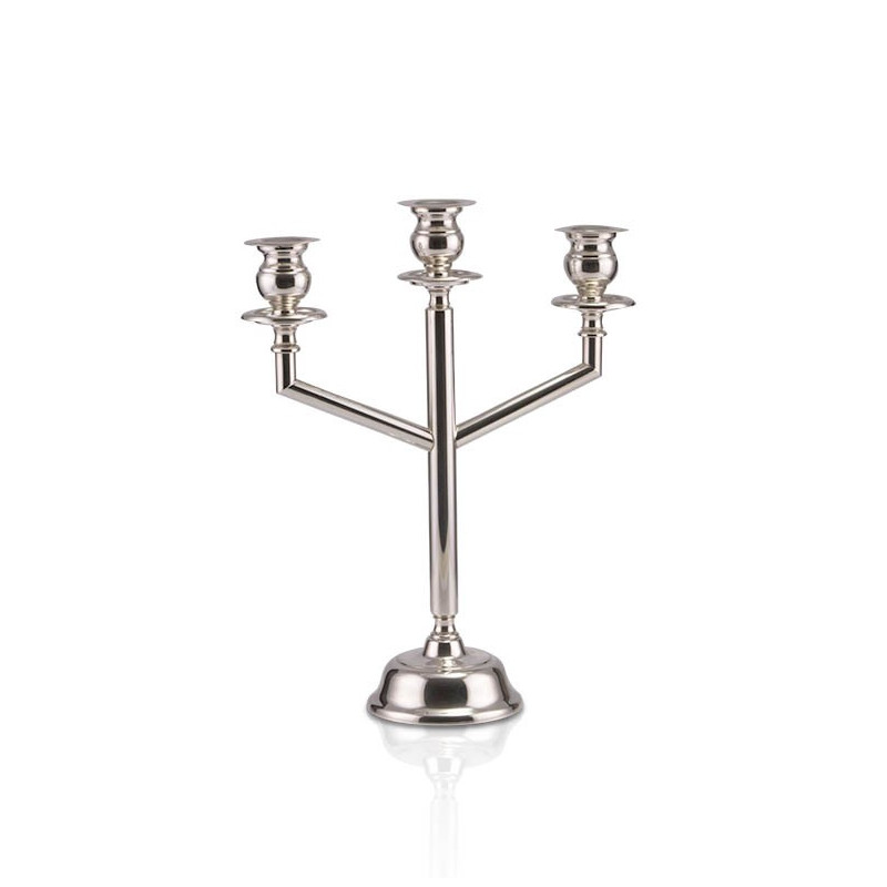 Castiçal Tubo Liso p/ 3 Velas Prata Apolo 40cm