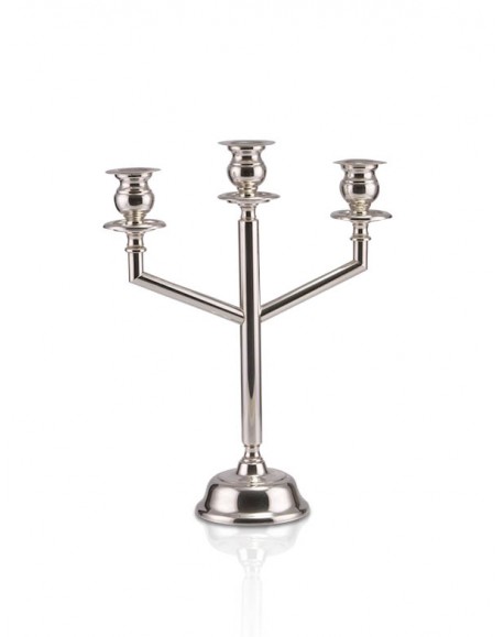Castiçal Tubo Liso p/ 3 Velas Prata Apolo 40cm