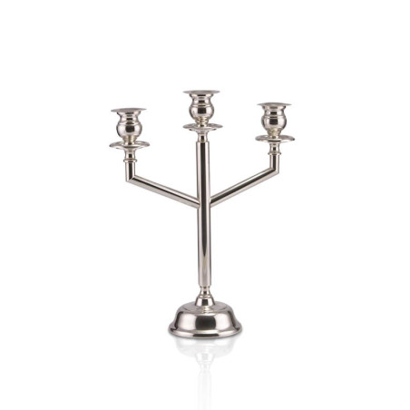 Castiçal Tubo Liso p/ 3 Velas Prata Apolo 40cm