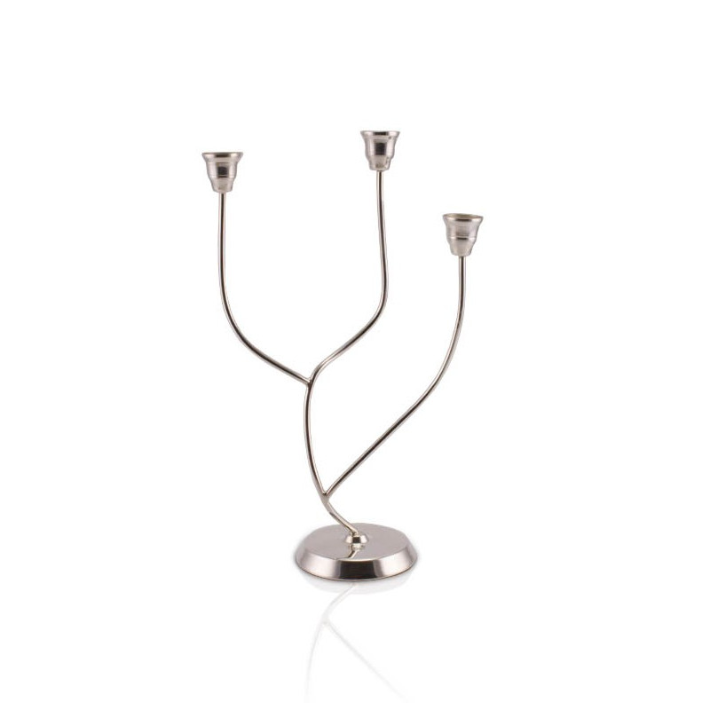 Castiçal Atual Alto p/ 3 Velas Prata Apolo 37cm