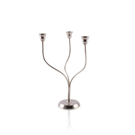 Castiçal Atual p/ 3 Velas Prata Apolo 33cm