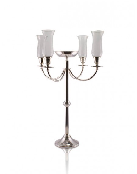 Candelabro Liso 4 Velas com Bacia Prata Apolo 73cm