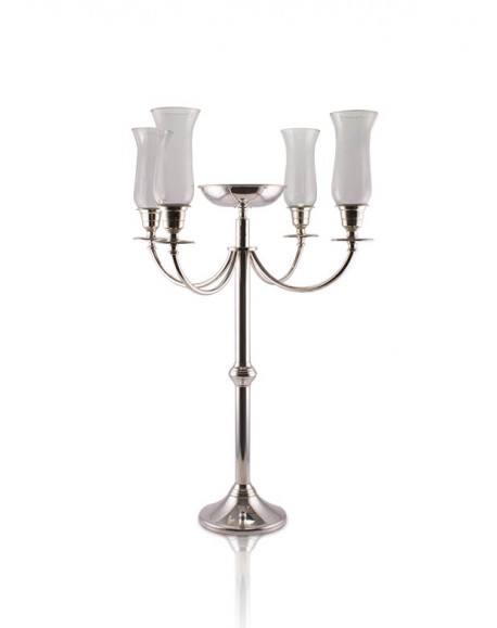 Candelabro Liso 4 Velas c/ Bacia Prata Apolo 73cm