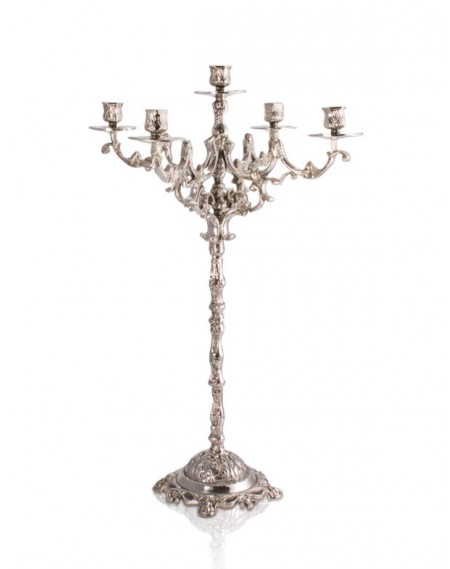 Candelabro Trabalhado p/ 5 Velas Prata Apolo 73cm