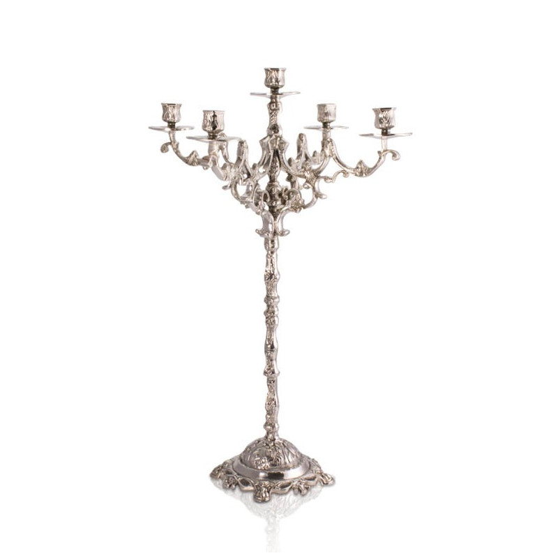 Candelabro Trabalhado p/ 5 Velas Prata Apolo 73cm