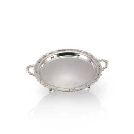 Bandeja Redonda Trabalhada em Prata com Alças e Pés 35cm