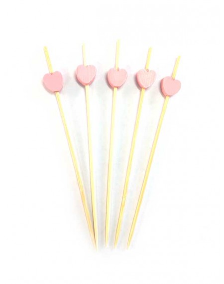 Espeto para Coquetel Coração Rosa 25 Unidades