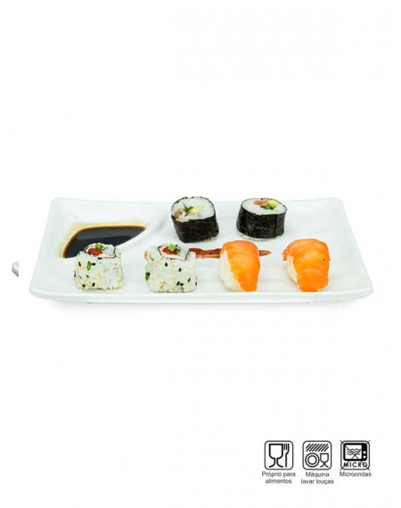 Prato Sushi-Sashimi com Porta Shoyu Melamina Profissional 25cm