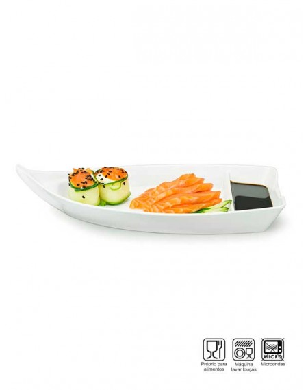 Barco Sushi-Sashimi com Porta Shoyu Melamina Profissional 26cm