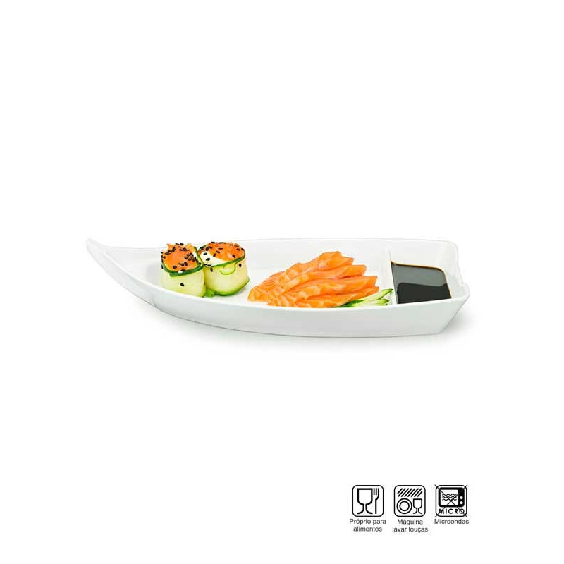 Barco Sushi-Sashimi com Porta Shoyu Melamina Profissional 26cm